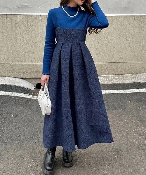 ECLIN（エクラン）の「ふくれジャガードキャミワンピース（ワンピース・レディース・モカ/ネイビー/ブラック・M/L/XL）」の10枚目の写真