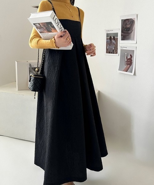 ECLIN（エクラン）の「ふくれジャガードキャミワンピース（ワンピース・レディース・モカ/ネイビー/ブラック・M/L/XL）」の12枚目の写真