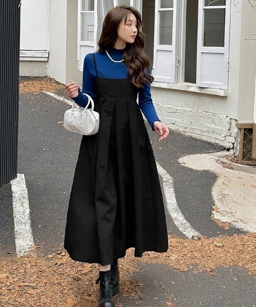 ECLIN（エクラン）の「ふくれジャガードキャミワンピース（ワンピース・レディース・モカ/ネイビー/ブラック・M/L/XL）」の13枚目の写真
