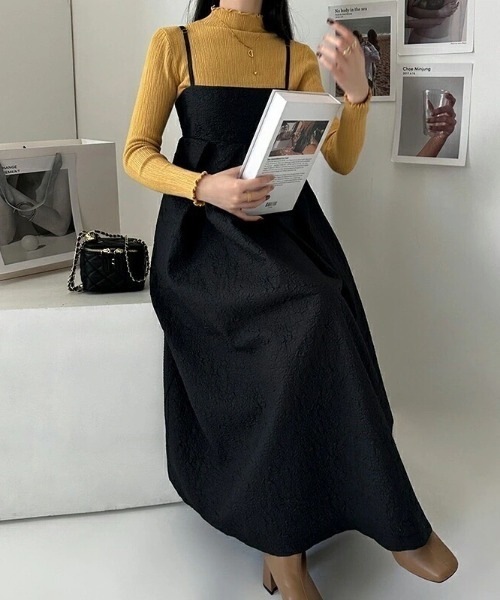 ECLIN（エクラン）の「ふくれジャガードキャミワンピース（ワンピース・レディース・モカ/ネイビー/ブラック・M/L/XL）」の14枚目の写真