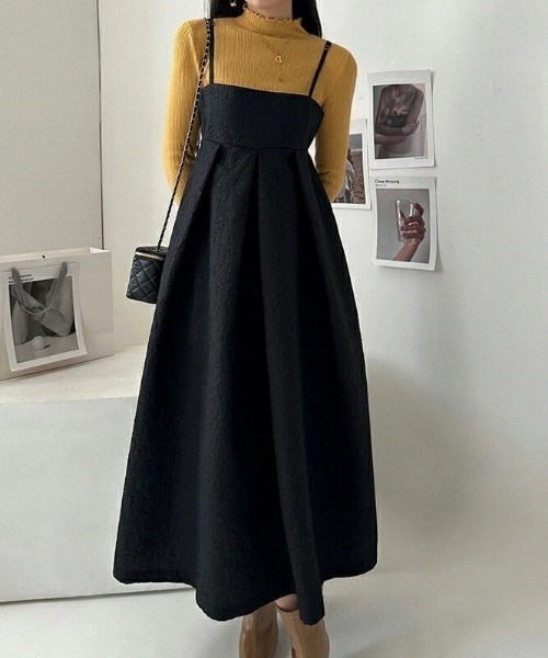 ECLIN（エクラン）の「ふくれジャガードキャミワンピース（ワンピース・レディース・モカ/ネイビー/ブラック・M/L/XL）」の7枚目の写真