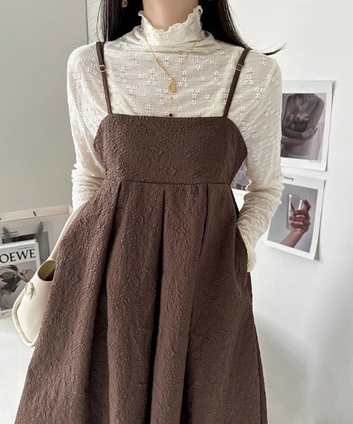 ECLIN（エクラン）の「ふくれジャガードキャミワンピース（ワンピース・レディース・モカ/ネイビー/ブラック・M/L/XL）」の16枚目の写真