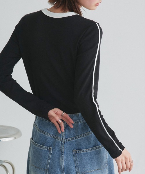 ad thie(アドティエ)の「パイピング リンガー ロングTシャツ(Tシャツ/カットソー・レディース・オフホワイト/ブラック/ダークブラウン・FREE)」の17枚目の写真