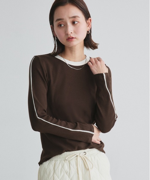 ad thie(アドティエ)の「パイピング リンガー ロングTシャツ(Tシャツ/カットソー・レディース・オフホワイト/ブラック/ダークブラウン・FREE)」の19枚目の写真