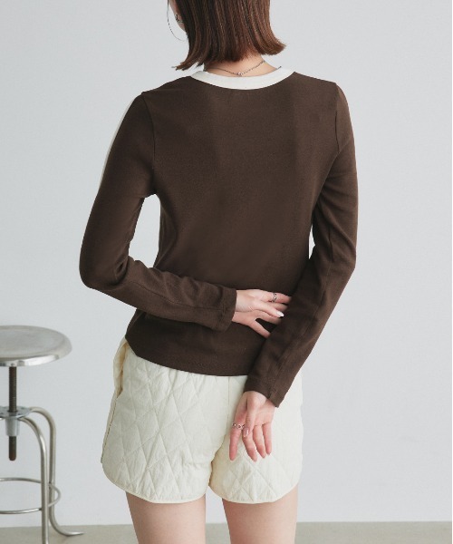 ad thie(アドティエ)の「パイピング リンガー ロングTシャツ(Tシャツ/カットソー・レディース・オフホワイト/ブラック/ダークブラウン・FREE)」の10枚目の写真