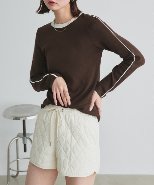 ad thie(アドティエ)の「パイピング リンガー ロングTシャツ(Tシャツ/カットソー・レディース・オフホワイト/ブラック/ダークブラウン・FREE)」の11枚目の写真