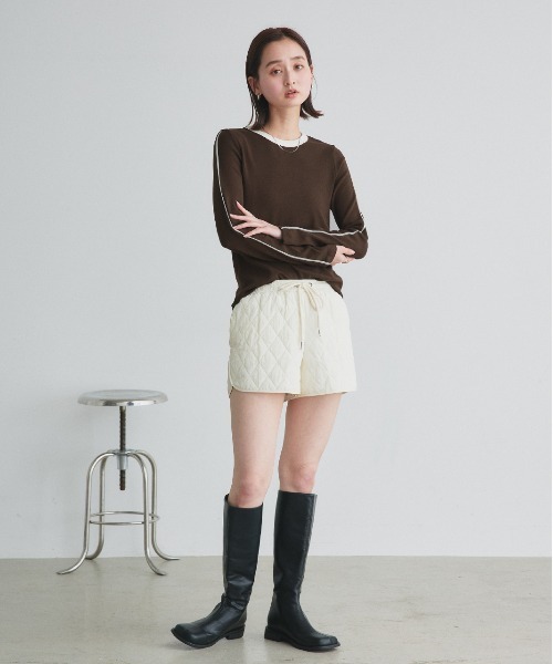 ad thie(アドティエ)の「パイピング リンガー ロングTシャツ(Tシャツ/カットソー・レディース・オフホワイト/ブラック/ダークブラウン・FREE)」の12枚目の写真