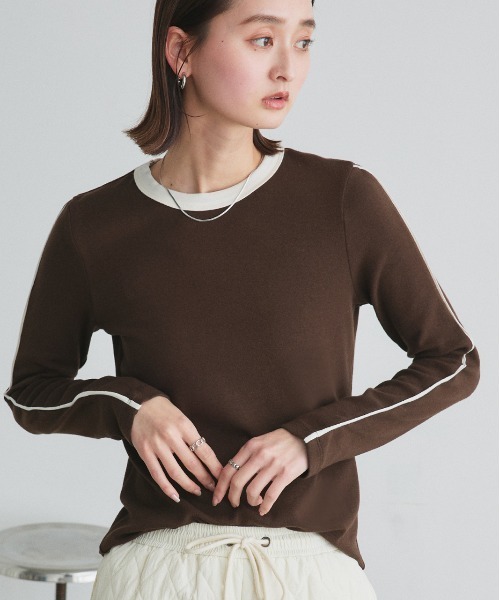 ad thie(アドティエ)の「パイピング リンガー ロングTシャツ(Tシャツ/カットソー・レディース・オフホワイト/ブラック/ダークブラウン・FREE)」の13枚目の写真