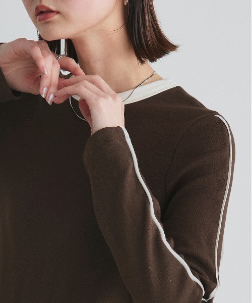 ad thie(アドティエ)の「パイピング リンガー ロングTシャツ(Tシャツ/カットソー・レディース・オフホワイト/ブラック/ダークブラウン・FREE)」の14枚目の写真