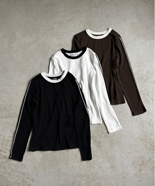 ad thie(アドティエ)の「パイピング リンガー ロングTシャツ(Tシャツ/カットソー・レディース・オフホワイト/ブラック/ダークブラウン・FREE)」の7枚目の写真