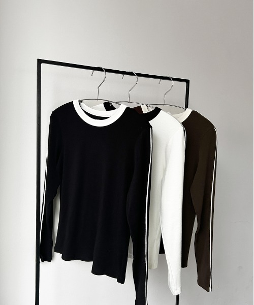 ad thie(アドティエ)の「パイピング リンガー ロングTシャツ(Tシャツ/カットソー・レディース・オフホワイト/ブラック/ダークブラウン・FREE)」の8枚目の写真