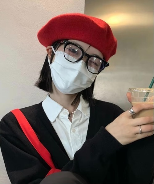 almo(アルモ)の「韓国 レディース ウールベレー帽(BDS)(ハンチング/ベレー帽・メンズ・ホワイト/レッド/ブラック/ブラウン系・FREE)」の4枚目の写真