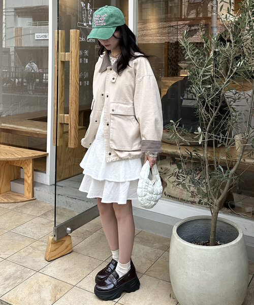 w closet（ダブルクローゼット）の「【3色展開】BIGポケットカバーオール（ブルゾン・レディース・ベージュ/ピンク/サックスブルー・FREE）」の16枚目の写真