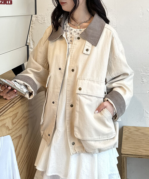 ブルゾン ビッグポケット ジャンパー ベージュ 1617-4 3色展開】BIGポケットカバーオール（ブルゾン）｜w closet