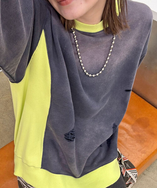 RePRODUCTION LABEL(リプロダクションレーベル)の「【RePRODUCTION LABEL / リプロダクションレーベル】リブ切替ダメージスウェット(Tシャツ/カットソー・レディース・ピンク/ネイビー/ブラック・FREE)」の11枚目の写真