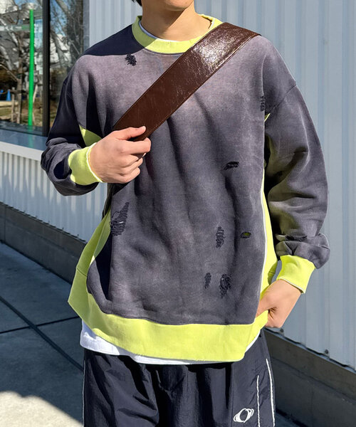 RePRODUCTION LABEL(リプロダクションレーベル)の「【RePRODUCTION LABEL / リプロダクションレーベル】リブ切替ダメージスウェット(Tシャツ/カットソー・レディース・ピンク/ネイビー/ブラック・FREE)」の12枚目の写真