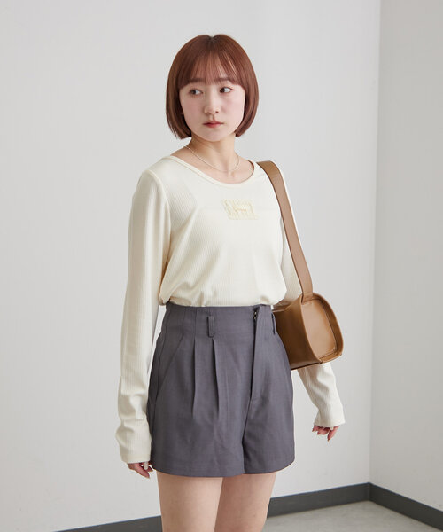 mline（エムライン）の「[mline]ロゴポイントリブＴ（Tシャツ/カットソー・レディース・ピンク/ベージュ/アイボリー/ブラック/グレー・FREE）」の8枚目の写真