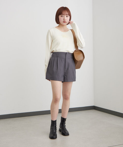 mline（エムライン）の「[mline]ロゴポイントリブＴ（Tシャツ/カットソー・レディース・ピンク/ベージュ/アイボリー/ブラック/グレー・FREE）」の10枚目の写真