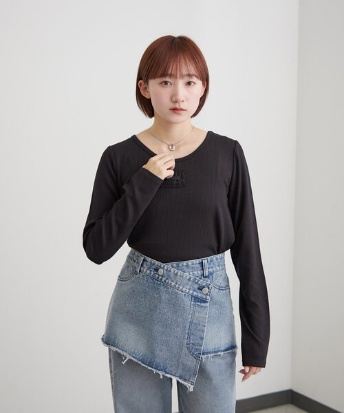 mline（エムライン）の「[mline]ロゴポイントリブＴ（Tシャツ/カットソー・レディース・ピンク/ベージュ/アイボリー/ブラック/グレー・FREE）」の12枚目の写真