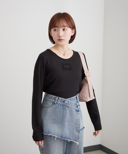 mline（エムライン）の「[mline]ロゴポイントリブＴ（Tシャツ/カットソー・レディース・ピンク/ベージュ/アイボリー/ブラック/グレー・FREE）」の13枚目の写真