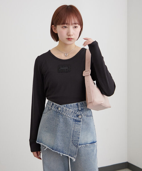 mline（エムライン）の「[mline]ロゴポイントリブＴ（Tシャツ/カットソー・レディース・ピンク/ベージュ/アイボリー/ブラック/グレー・FREE）」の14枚目の写真
