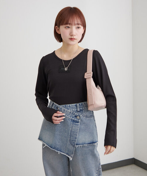 mline（エムライン）の「[mline]ロゴポイントリブＴ（Tシャツ/カットソー・レディース・ピンク/ベージュ/アイボリー/ブラック/グレー・FREE）」の15枚目の写真