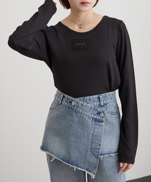 mline（エムライン）の「[mline]ロゴポイントリブＴ（Tシャツ/カットソー・レディース・ピンク/ベージュ/アイボリー/ブラック/グレー・FREE）」の16枚目の写真