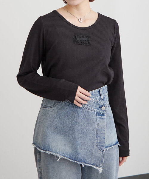 mline（エムライン）の「[mline]ロゴポイントリブＴ（Tシャツ/カットソー・レディース・ピンク/ベージュ/アイボリー/ブラック/グレー・FREE）」の17枚目の写真