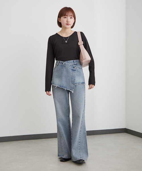 mline（エムライン）の「[mline]ロゴポイントリブＴ（Tシャツ/カットソー・レディース・ピンク/ベージュ/アイボリー/ブラック/グレー・FREE）」の18枚目の写真