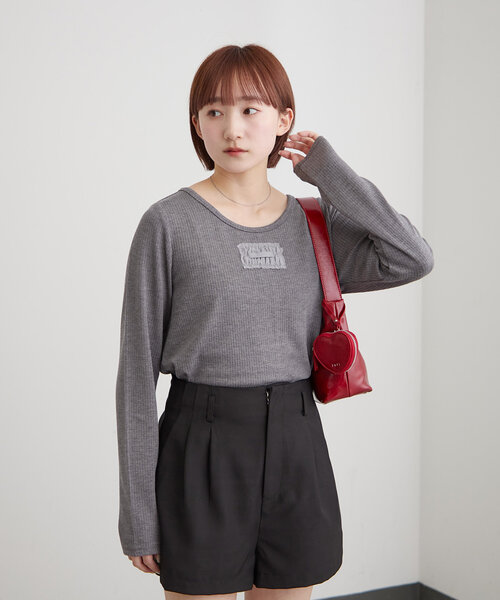 mline（エムライン）の「[mline]ロゴポイントリブＴ（Tシャツ/カットソー・レディース・ピンク/ベージュ/アイボリー/ブラック/グレー・FREE）」の21枚目の写真