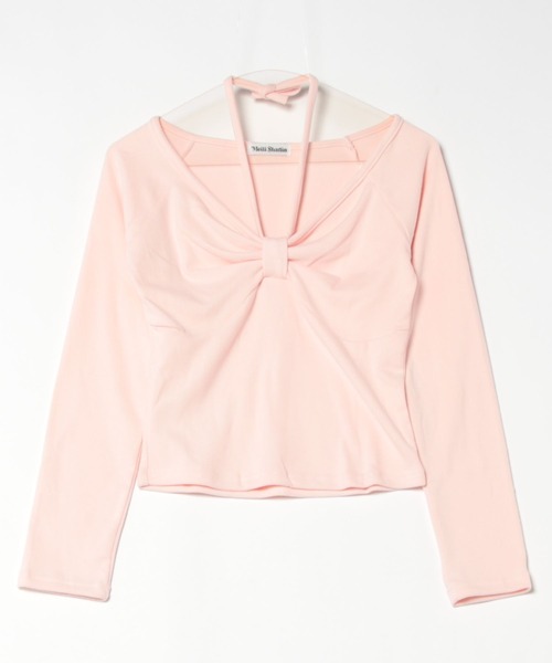 WEGO(ウィゴー)の「WEGO/リボンタイトオフショルトップス(Tシャツ/カットソー・レディース・グリーン/ピンク/ダークグレー・MEDIUM/LARGE)」の4枚目の写真