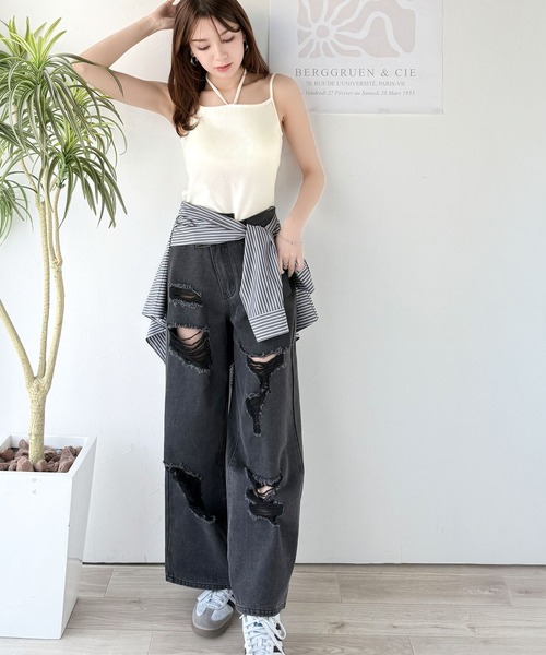 mily bilet（ミウィビレット）の「【mily bilet】オールシーズンの必需品！カップ付きホルターネック風ストラップキャミソール（キャミソール・レディース・ブラック/ブラック系その他/チャコールグレー/アイボリー・X-LARGE/LARGE/MEDIUM/SMALL）」の12枚目の写真