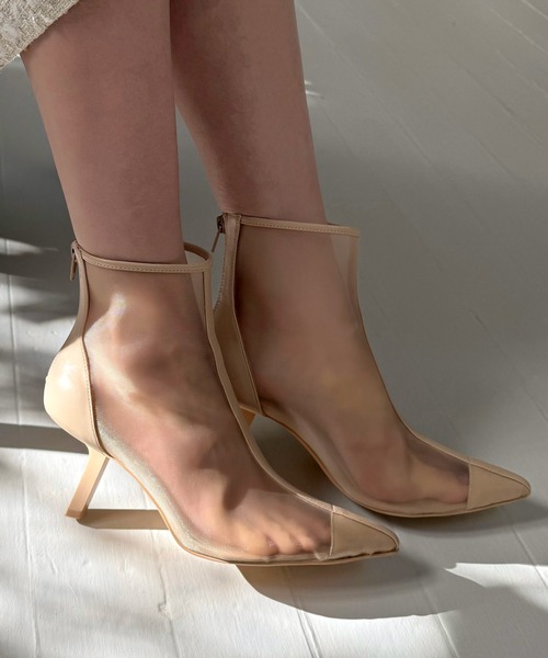 ROYAL PARTY（ロイヤルパーティー）の「シアーショートブーツ（ブーツ・レディース・ベージュ/ブラック・MEDIUM/LARGE）」の2枚目の写真