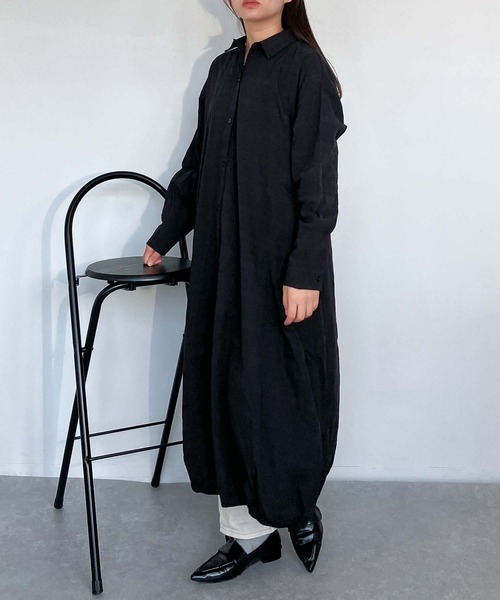 AS KNOW AS plus（アズノゥアズプラス）の「●バルーン ロングシャツワンピース（シャツワンピース・レディース・サックスブルー系/ブラック系/ネイビー系・FREE）」の7枚目の写真