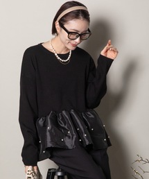 lodie（ロディ）の「パールモチーフ 異素材切替フリルトップス（Tシャツ/カットソー・レディース）」