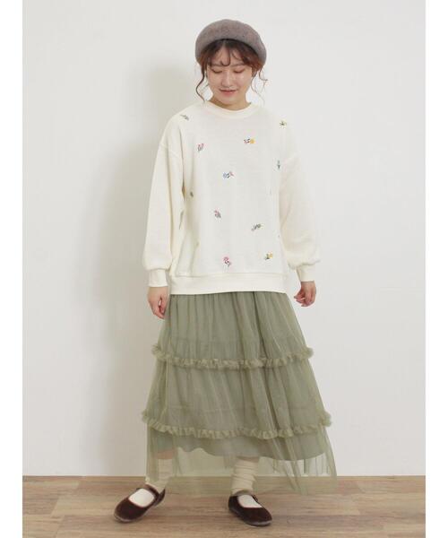 Samansa Mos2（サマンサ モスモス）の「チュールフリルスカート（スカート・レディース・ブラック/カーキ/グレー/キナリ・F）」の11枚目の写真