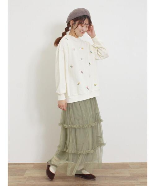 Samansa Mos2（サマンサ モスモス）の「チュールフリルスカート（スカート・レディース・ブラック/カーキ/グレー/キナリ・F）」の12枚目の写真