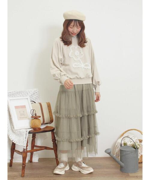 Samansa Mos2（サマンサ モスモス）の「チュールフリルスカート（スカート・レディース・ブラック/カーキ/グレー/キナリ・F）」の14枚目の写真