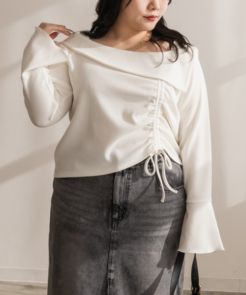 CLETTE（クレット）の「アシンメトリードロストプルオーバー（Tシャツ/カットソー・レディース・オフホワイト/ブラック・LL/3L/4L）」の3枚目の写真
