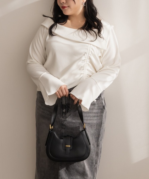 CLETTE（クレット）の「アシンメトリードロストプルオーバー（Tシャツ/カットソー・レディース・オフホワイト/ブラック・LL/3L/4L）」の5枚目の写真