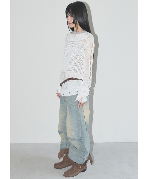 ニット セーター A'GEM/9 × .kom 「 FANCY CLUB/ファンシークラブ」 2-WAY DAMAGE KNIT LONG SLEEV FANCY CLUB ニット セーター A'GEM/9 × .kom 「 CLUB/ファンシー