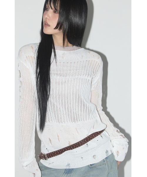 ニット セーター A'GEM/9 × .kom 「 FANCY CLUB/ファンシークラブ」 2-WAY DAMAGE KNIT LONG SLEEV A'GEM/9 × .kom 『 FANCY CLUB/ファンシークラブ』 2-WAY DAMAGE