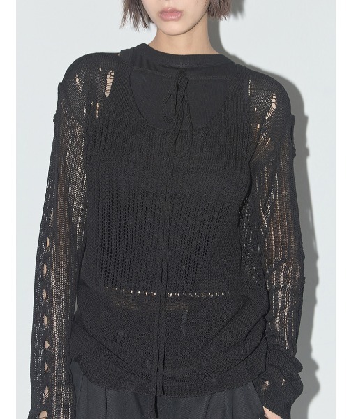 ニット セーター A'GEM/9 × .kom 「 FANCY CLUB/ファンシークラブ」 2-WAY DAMAGE KNIT LONG SLEEV FANCY CLUB ニット セーター A'GEM/9 × .kom 「 CLUB/ファンシー