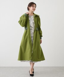 ウエスト切替ジップアップロングコート