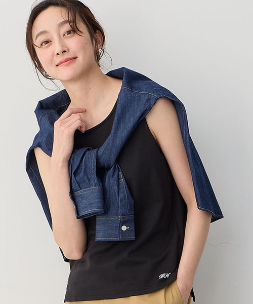 Petit Honfleur（プチオンフルール）の「【接触冷感・UVカット】タンクトップ（Tシャツ/カットソー・レディース・ブラック/グレー/ホワイト・M/L）」の2枚目の写真