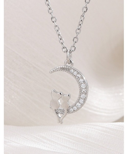 LAUTRE COTE（ロウトレコウト）の「ジルコニア月と仲良し猫のネックレス（ネックレス・レディース・シルバー/ローズ・FREE）」の3枚目の写真
