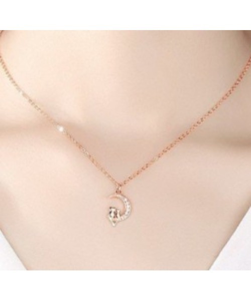 LAUTRE COTE（ロウトレコウト）の「ジルコニア月と仲良し猫のネックレス（ネックレス・レディース・シルバー/ローズ・FREE）」の7枚目の写真