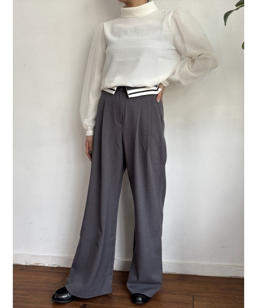 Day and Grade(デイアンドグレイド)の「【美脚タックパンツ】ウエストラインワイドスラックス タックパンツ / ウエストデザインスラックス / グレージュ・グレー / 防シワ(スラックス・レディース・チャコールグレー・FREE)」の5枚目の写真
