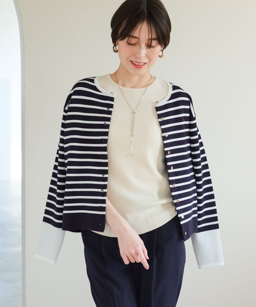 Elura(エルーラ)の「カットソーライクニットカーディガン/289226(カーディガン/ボレロ・レディース・ネイビー/イエロー/ブラック系その他・FREE)」の3枚目の写真