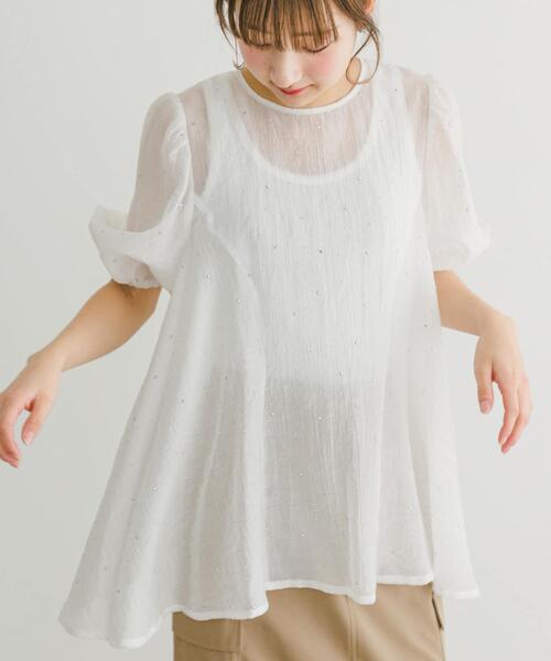 ITEMS URBANRESEARCH(アイテムズ アーバンリサーチ)の「ラメストーンシアーブラウス(シャツ/ブラウス・レディース・ホワイト/ブラック・FREE)」の9枚目の写真